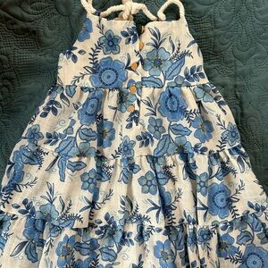 Haute Hippie White Tiered Dress with Blue Floral Print